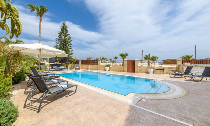 Ayia Thekla Villa | Sirens Beach House - Serene 4BR Seafront Villa with Pool in Ayia Thekla