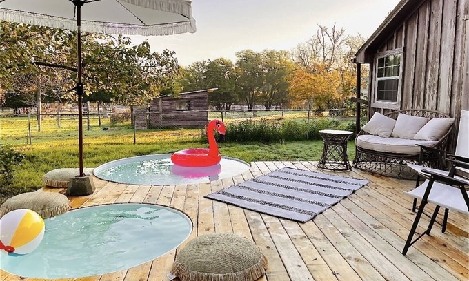 Bryan Cabina | Texas Cabin with cowboy pool and fire pit. Located in Bryan TX.