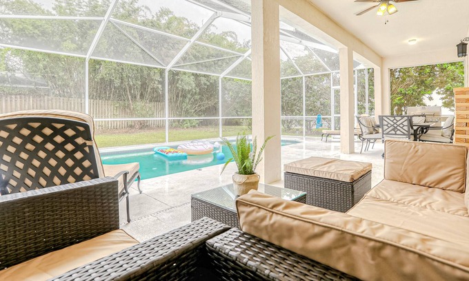 Bridgewater Crossing Casa | Snowbird-friendly home with private pool, screened lanai, game room, grill, AC
