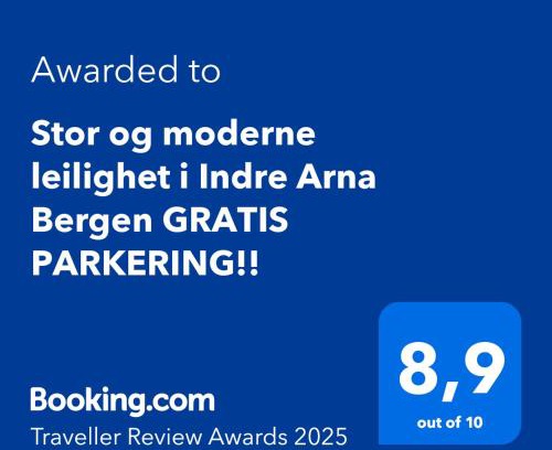 Arna Apartamento | Stor og moderne leilighet i Indre Arna Bergen GRATIS PARKERING!