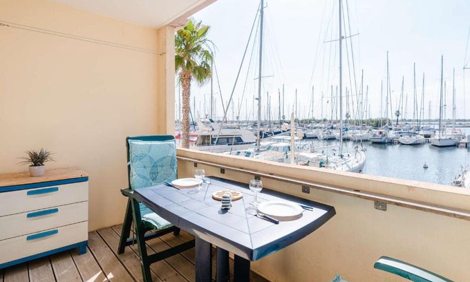 Gruissan Apartamento | Studio cabine avec piscine et vue port à Gruissan - FR-1-409-199