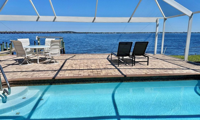Caloosahatchee Casa | Stunning open water view 3 bedroom house, pool, private dock