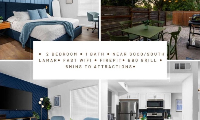 South Lamar Casa | Stylish 2BR Oasis with Private Patio - Sleeps 8