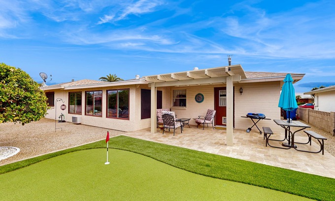 Sunland Village Casa | Sunny home with covered patio, grill, pool, tennis, hot tub, full kitchen, & AC