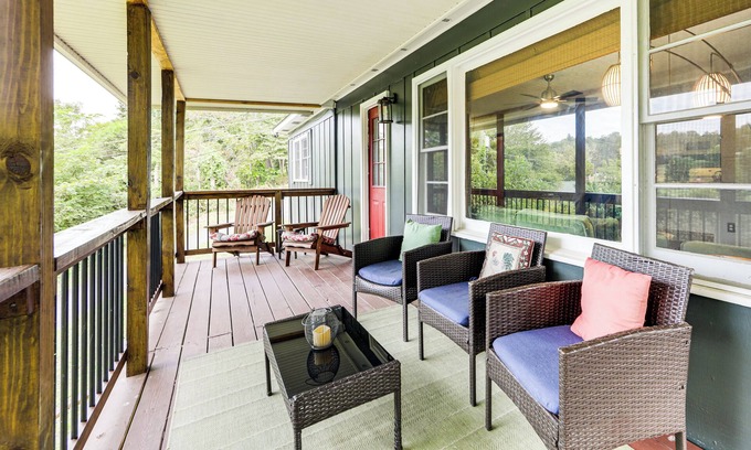 Sylva Casa | Deck + Fire Pit: Riverfront Sylva Getaway!