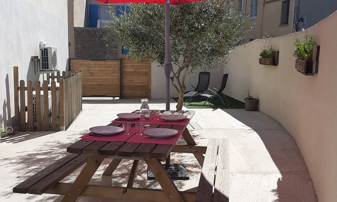 Gruissan Apartamento | t2 + cabina con aire acondicionado con jardín 4 pers, pueblo gruissan
