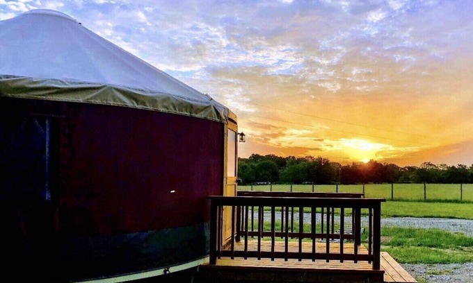 Emory Cabina | The Bluebonnet Yurt is a romantic yurt getaway with private outdoor shower
