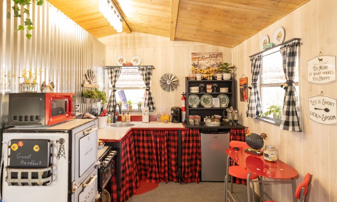 Sweetwater Cabaña | Unique Tiny House with Queen Bed and Hot Tub in country setting.