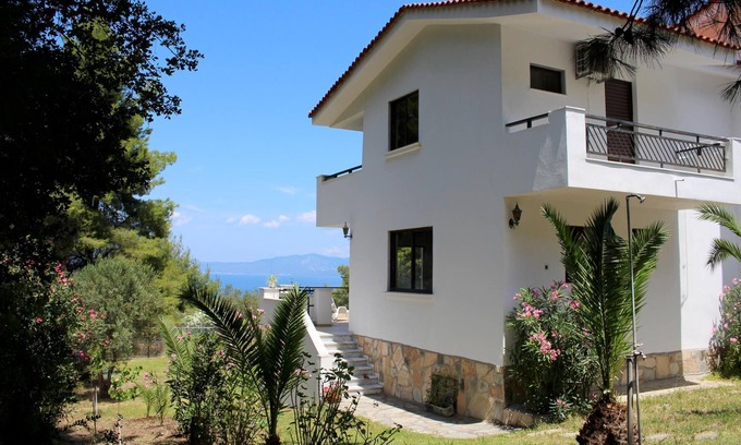 Paliouri Casa | Muy bonita casa de vacaciones, wifi, terraza y jardín con vistas al mar. Paliouri, ch