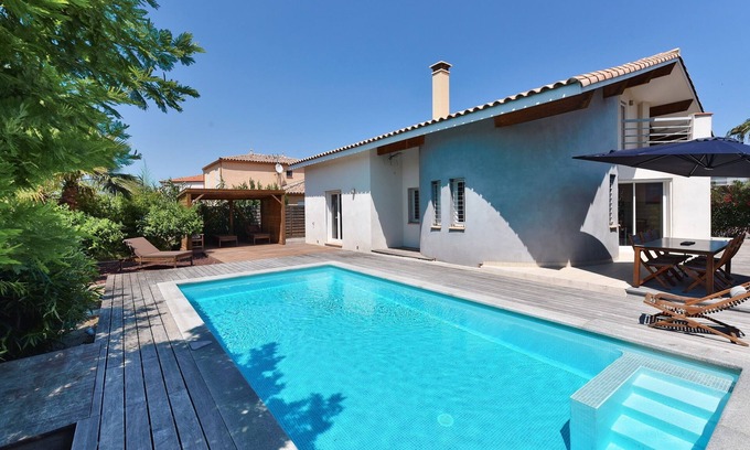 Saint-Cyprien Plage Villa | VILLA 9 pers a 500 m del MAR - PISCINA 28 ° - Terraza de teca - TRANQUILA - 1 km GOLF