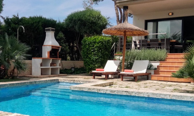 Son Baulo Villa | Villa es Baulo Pleta, jardín con piscina cerca de la playa