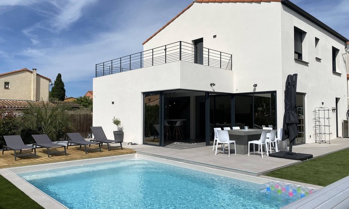Sainte-Marie-Plage Casa | Villa Tomeva, new house with heated pool, 400 meters from the beach.