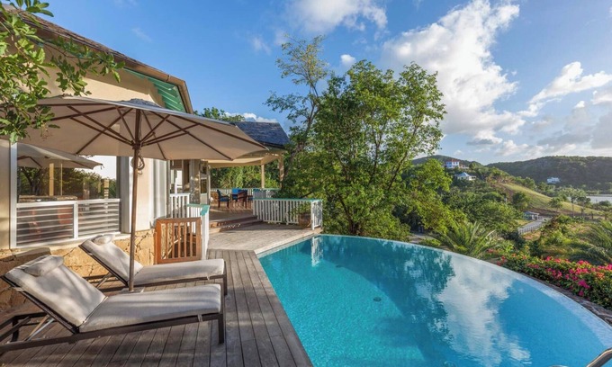 St. John's Villa | Villa Tramonto. Great view, exclusive area and beach at walking distance.