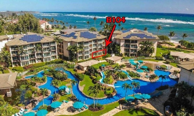 Kapaa Condominio | Waipouli Beach Resort B104 Ground floor ocean & pool view, 2 bed 3 bath sleeps 8