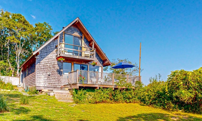 Aquinnah Casa | Water-view home with large deck, balcony, enclosed sunroom & peaceful location