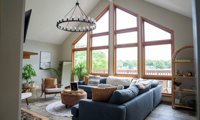 Battle Creek Casa | Waterfront Family Lake House Lux Decor, Electric Fire Pit + More