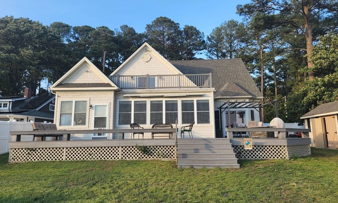 Rehoboth Beach Casa | Waterfront home with dock, gazebo, and fenced yard