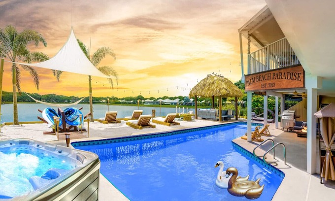 Florida North Atlantic Coast Villa | Waterfront w/ Beach Htd Pool Cinema Game Room Tiki