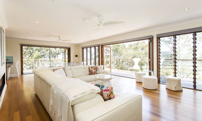 Whale Beach Casa | Whale Beach Modern Tree House con vistas al océano y Pittwater