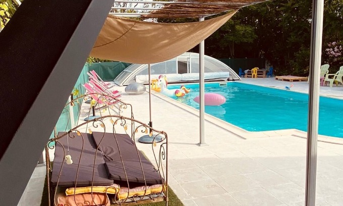 Fargues Otro | piedra blanca cabaña en el campo, con piscina. magnífica vista