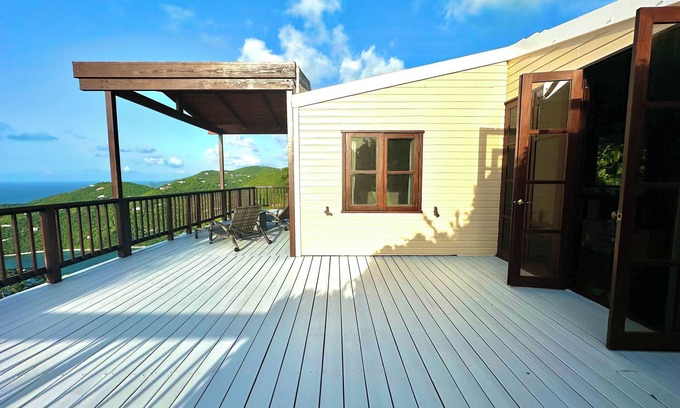 Brewers Bay Cabaña | Whole Bayview Cottage with large deck and sea view, mid-way to beaches and town.