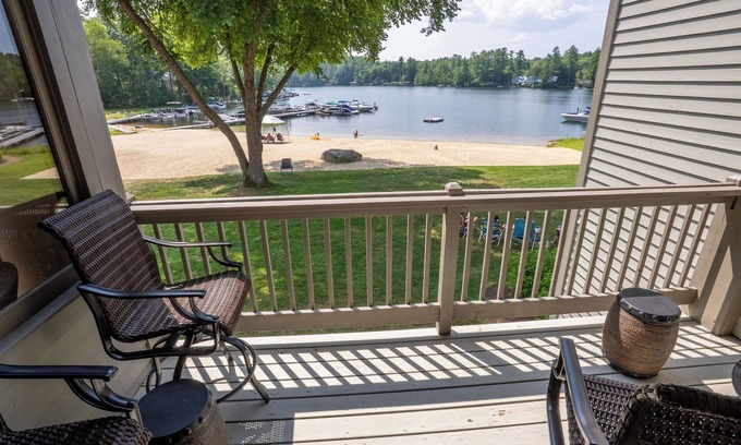 Mirror Lake Casa | Winnipesaukee lakefront townhome getaway with private beach, 3BRs, peaceful