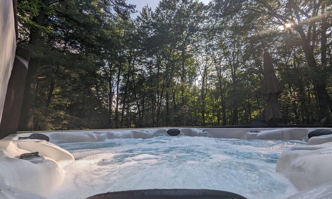 Paupack Casa | Wooded Retreat: 3 Bed/2 Bath, Hot Tub, A/C, Fire Pit, Ping Pong + Yard Games