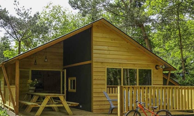 Ruinen Chalet De Esquí | Cabaña de madera con lavavajillas, en un parque de vacaciones cerca de tres parques nacionales