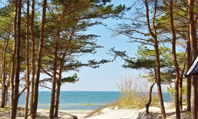 Palanga Cabaña | Žalia kopa Casa cerca de la playa, la terraza con vistas al bosque.