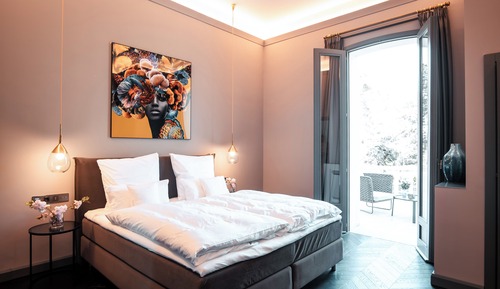 Habitación de lujo, 1 cama de matrimonio grande, vistas al parque, en la zona del jardín