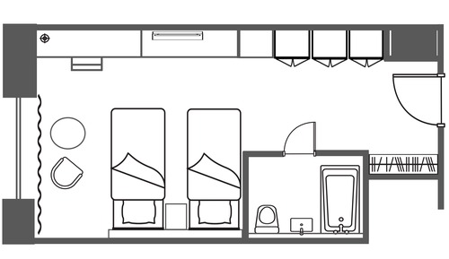 Estudio, 2 camas individuales