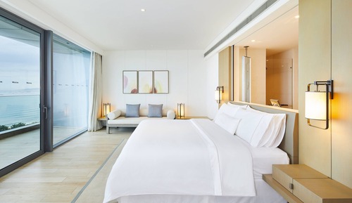 Habitación, 2 camas dobles, balcón, vistas al mar
