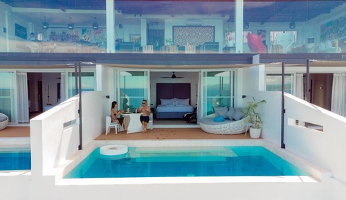 Habitación de lujo, 1 cama de matrimonio grande, piscina privada, vistas al mar