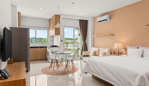 Suite estudio Confort, 1 cama de matrimonio grande con sofá cama, balcón, vistas a la ciudad