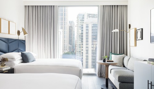 Habitación, 2 camas de matrimonio, vistas a la ciudad