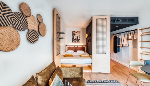 Suite estudio, 1 cama de matrimonio, cocina básica