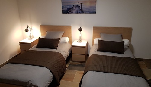 Habitación con 2 camas individuales, baño privado, vistas al parque (Chambre)