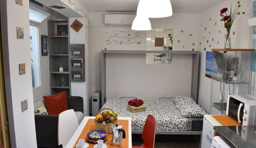 Estudio económico, 1 cama doble con sofá cama, terraza, vistas al patio