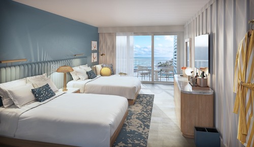 Habitación, 2 camas de matrimonio, vistas parciales al mar