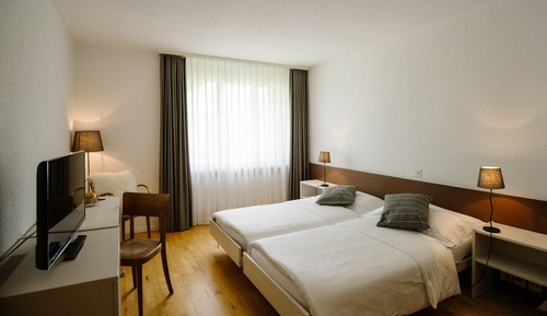 Habitación básica con 1 cama doble o 2 individuales, vistas al patio