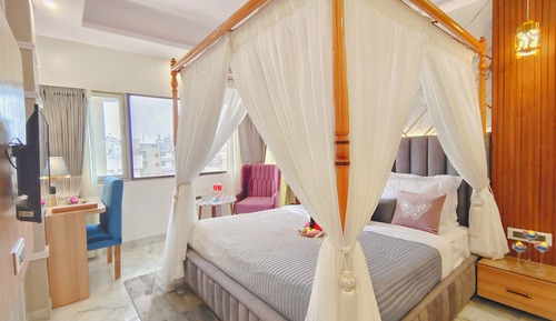 Luxurious Bathtub Room with Canopy Bed