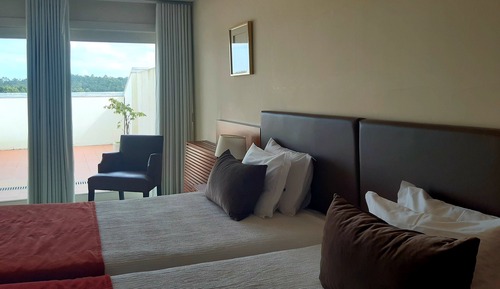 Habitación con 2 camas individuales, balcón, vistas al río