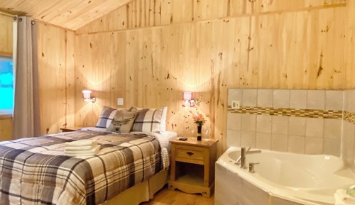 Cabaña tradicional, 1 cama de matrimonio, bañera de hidromasaje, vistas al lago