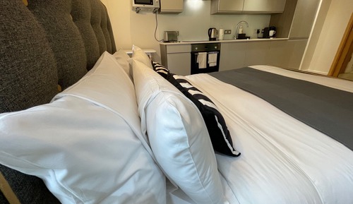 Estudio básico, 1 cama de matrimonio grande, cocina básica