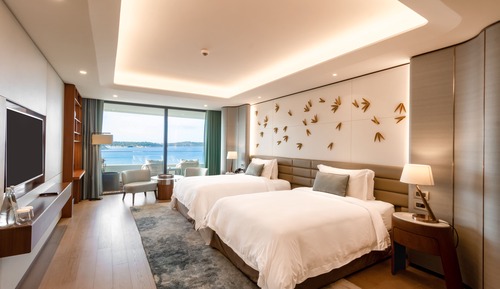 Habitación, 2 camas dobles, balcón, vistas al mar