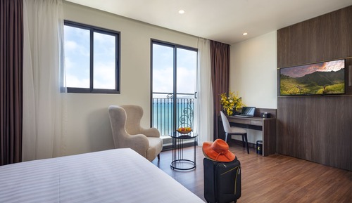 Habitación cuádruple familiar, 2 camas de matrimonio, balcón, vistas al mar