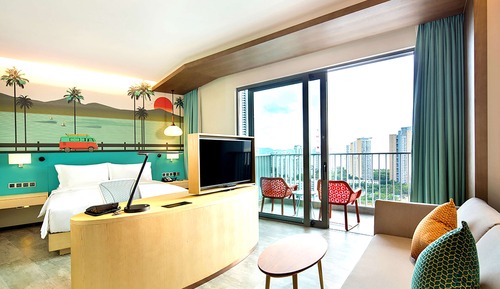 Habitación familiar, 1 cama de matrimonio grande, balcón, vistas al mar