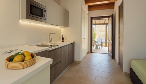 Estudio estándar, 1 cama doble o 2 individuales, cocina básica, vistas al jardín