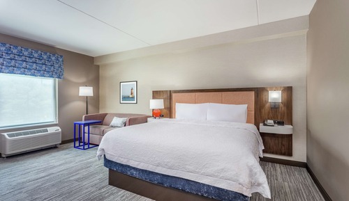 Habitación, 1 cama de matrimonio grande con sofá cama, frigorífico y microondas
