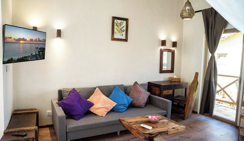 Suite estudio Deluxe, 1 cama de matrimonio grande con sofá cama, cocina básica, vistas al mar